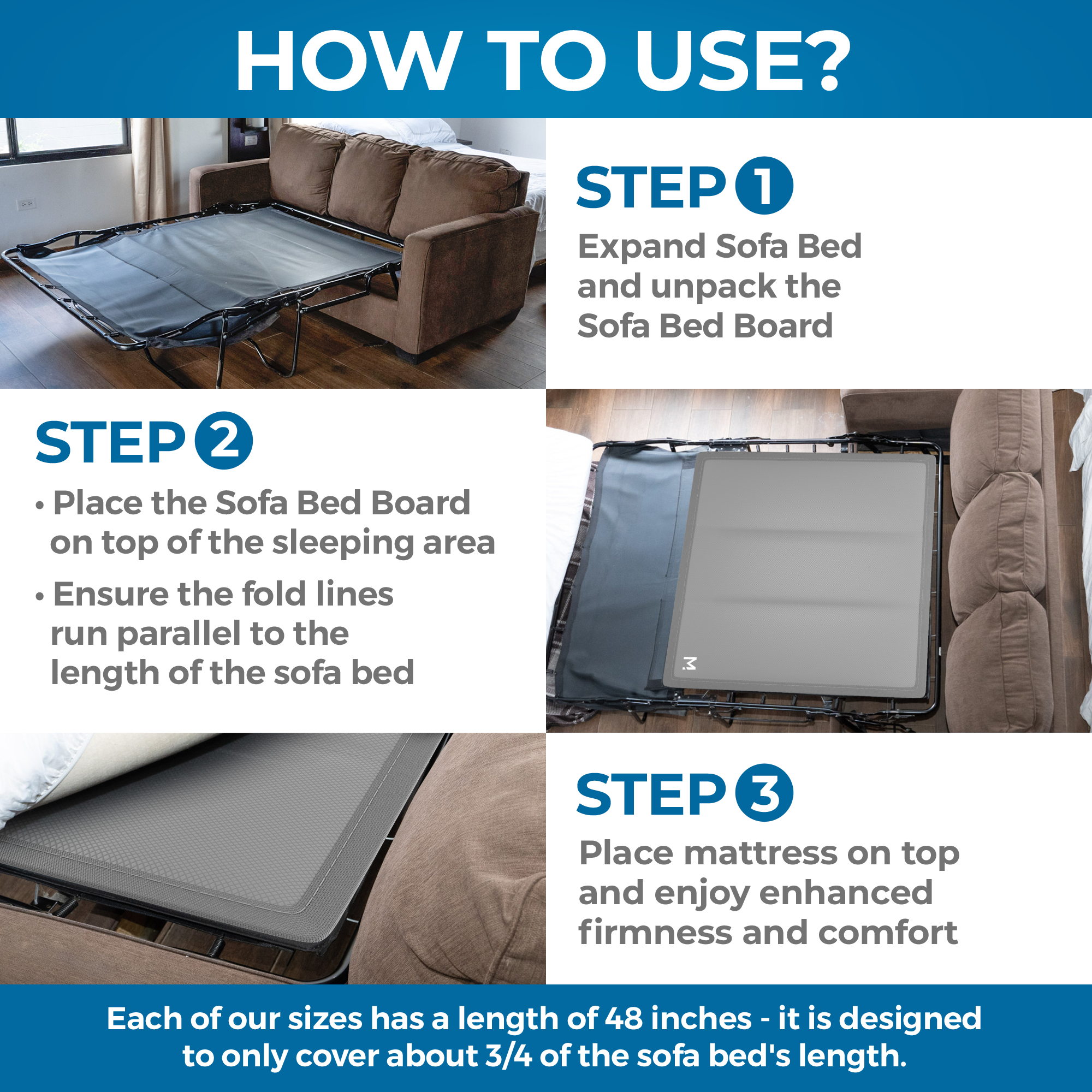 Meliusly® Sleeper Sofa Support Board - Foldable Sleeper Sofa